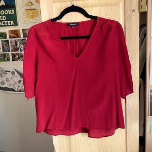 Madewell Red Silk V-Neck Blouse